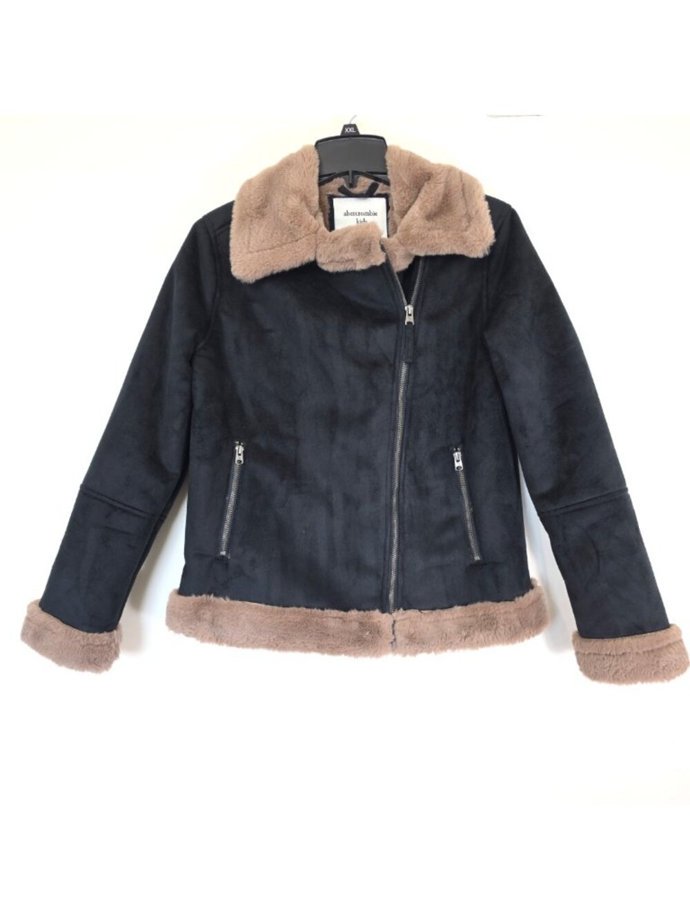 Abercrombie Kids Girls 15/16 Faux Suede Shearling Jacket Black Tan